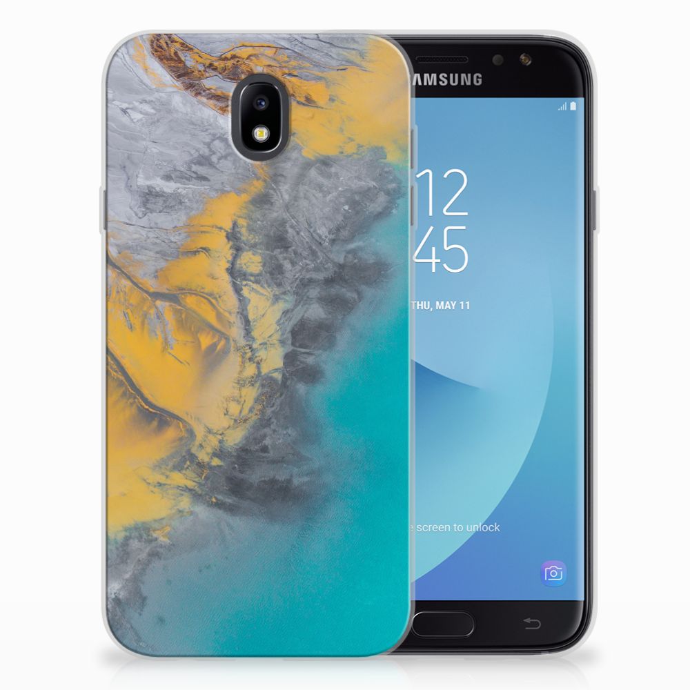 Samsung Galaxy J7 2017 | J7 Pro TPU Siliconen Hoesje Marble Blue Gold