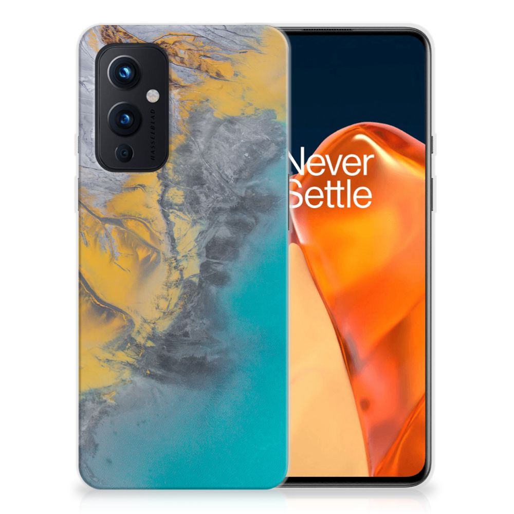 OnePlus 9 TPU Siliconen Hoesje Marble Blue Gold