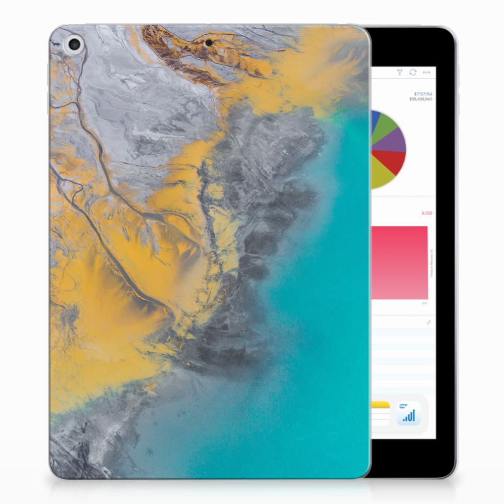 Apple iPad 9.7 2018 | 2017 Tablet Back Cover Marble Blue Gold