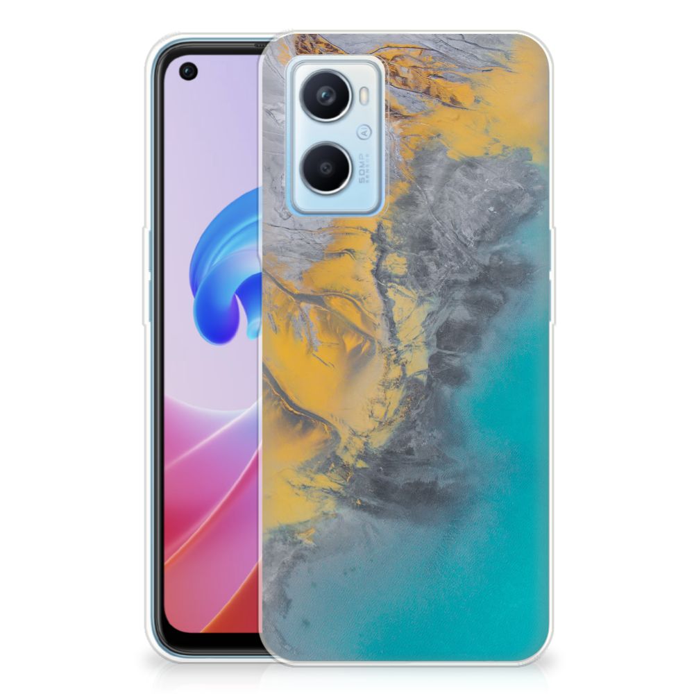 OPPO A96 | OPPO A76 TPU Siliconen Hoesje Marble Blue Gold