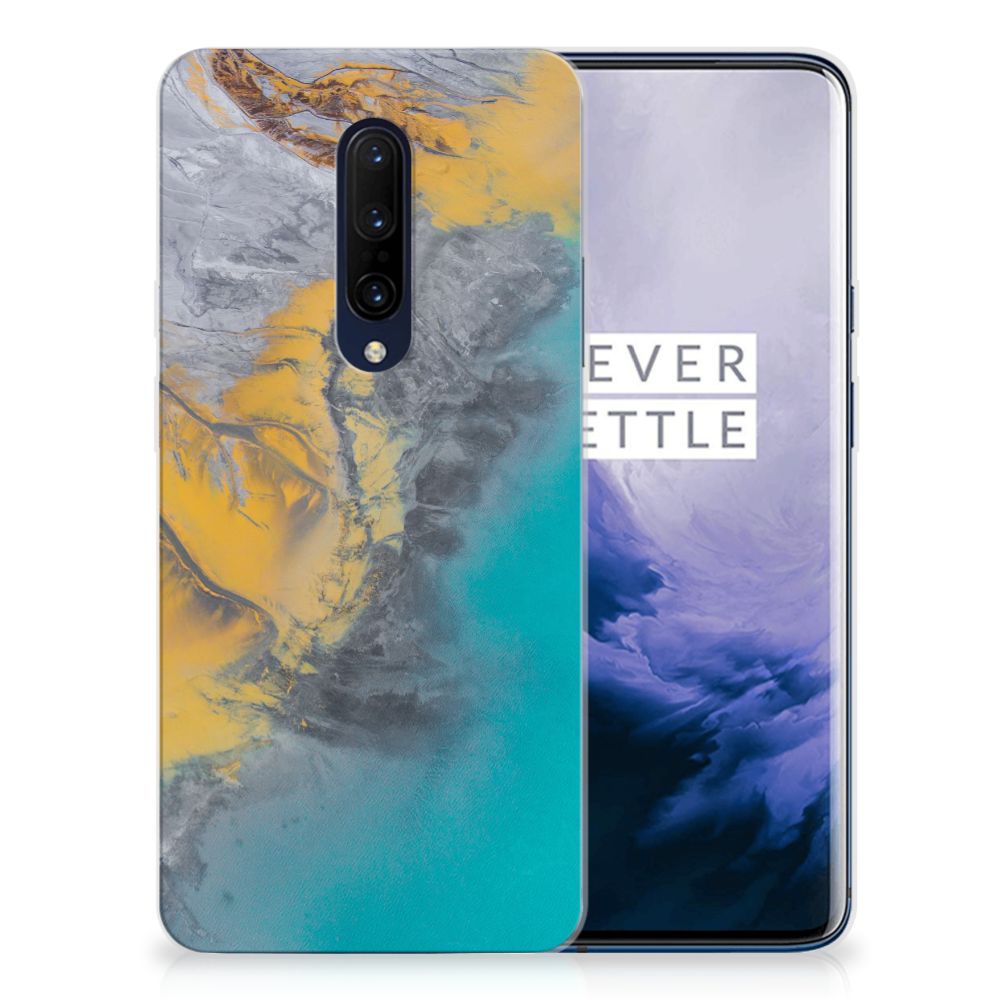 OnePlus 7 Pro TPU Siliconen Hoesje Marble Blue Gold