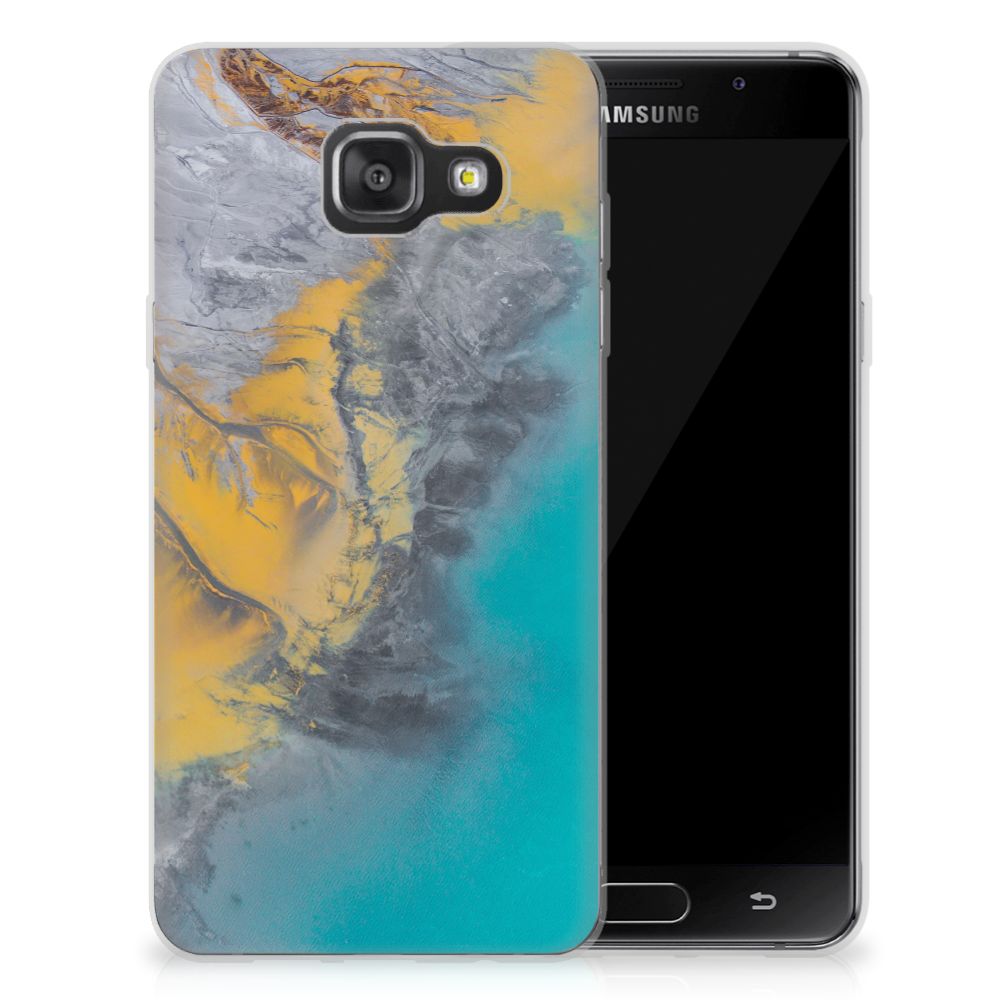 Samsung Galaxy A3 2016 TPU Siliconen Hoesje Marble Blue Gold