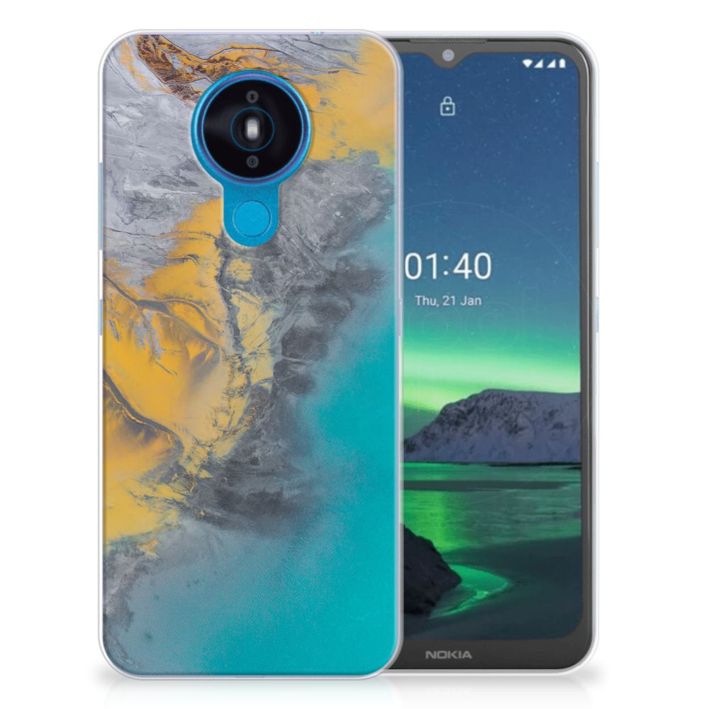 Nokia 1.4 TPU Siliconen Hoesje Marble Blue Gold