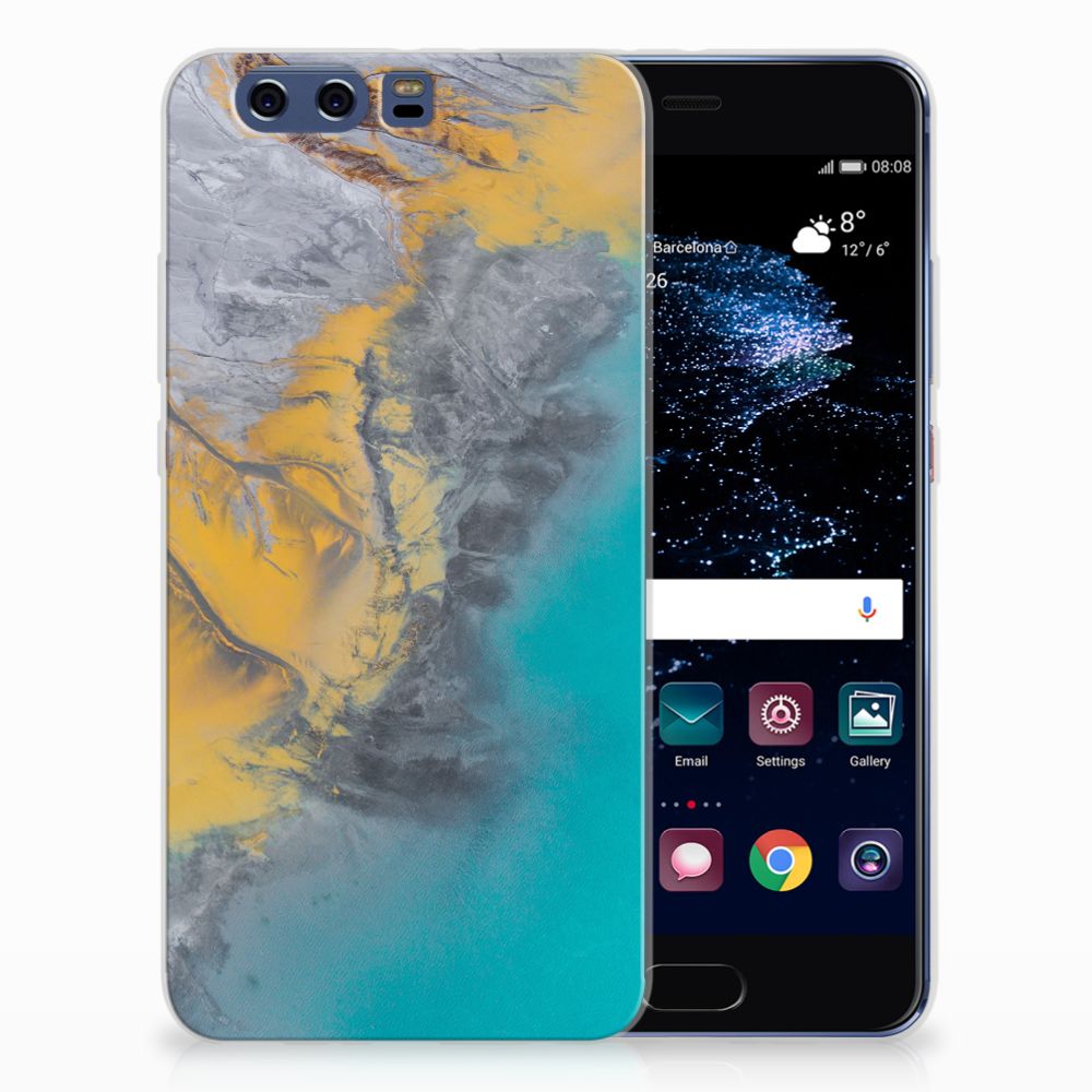 Huawei P10 Plus TPU Siliconen Hoesje Marble Blue Gold