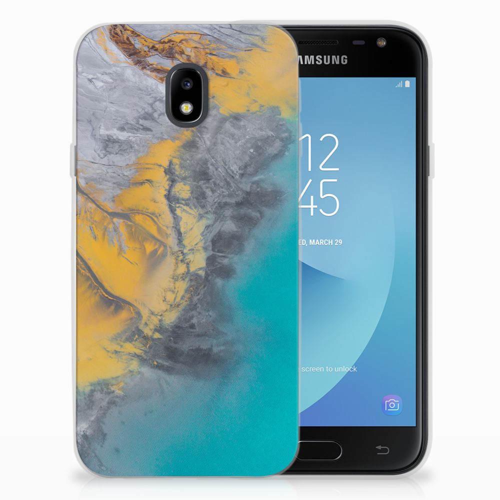 Samsung Galaxy J3 2017 TPU Siliconen Hoesje Marble Blue Gold