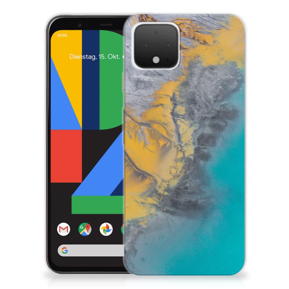 Google Pixel 4 TPU Siliconen Hoesje Marble Blue Gold