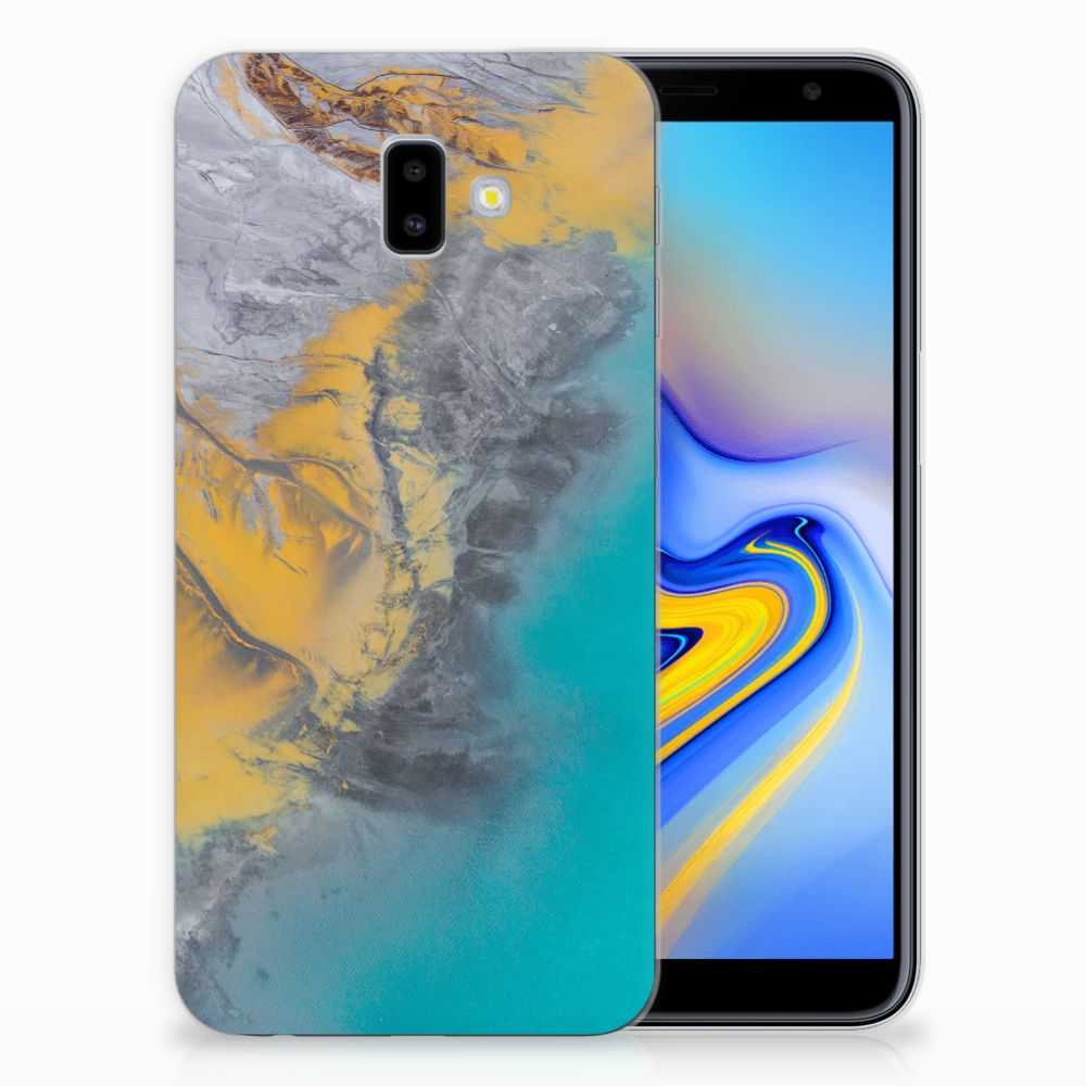 Samsung Galaxy J6 Plus (2018) TPU Siliconen Hoesje Marble Blue Gold