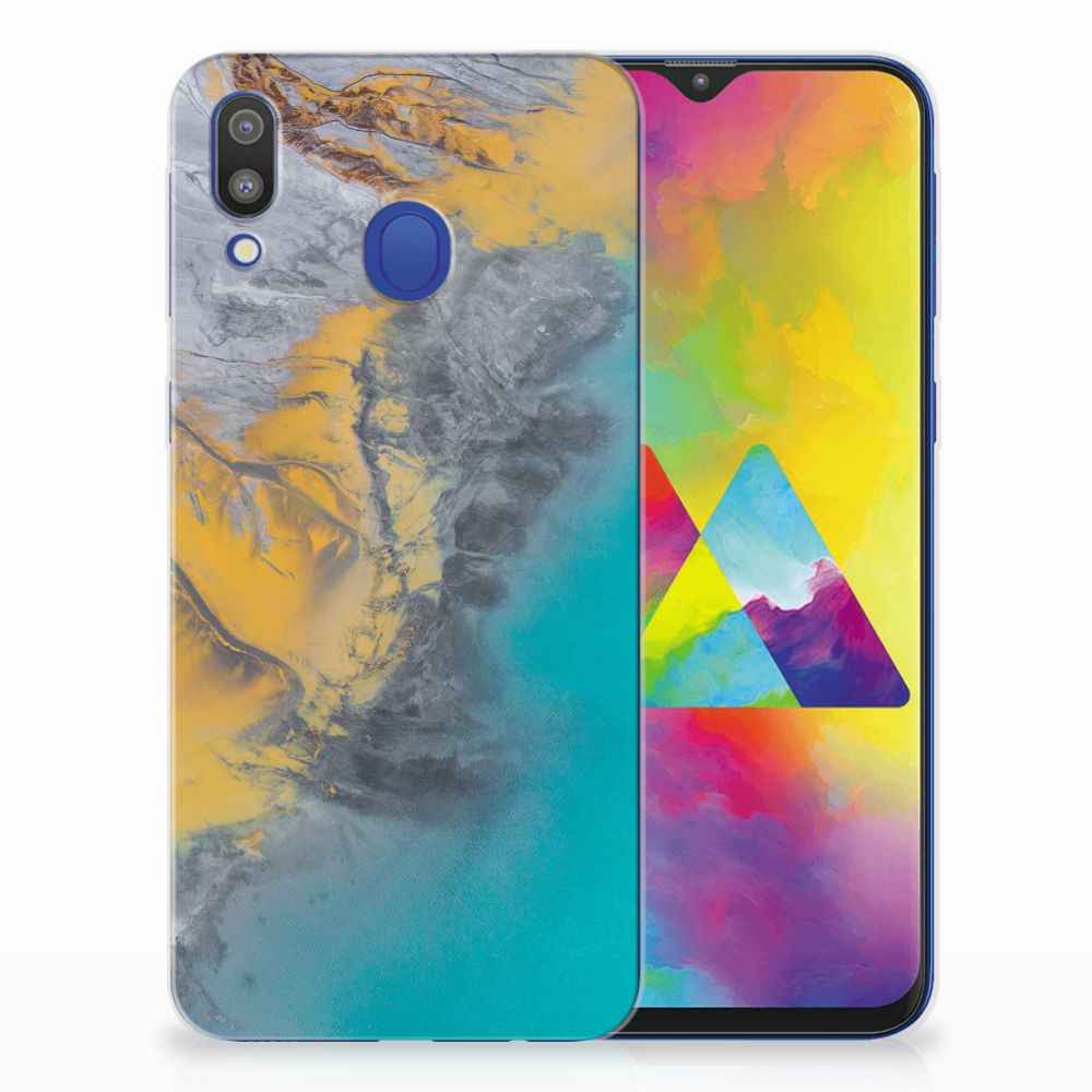 Samsung Galaxy M20 (Power) TPU Siliconen Hoesje Marble Blue Gold