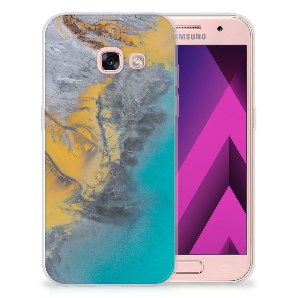 Samsung Galaxy A3 2017 TPU Siliconen Hoesje Marble Blue Gold