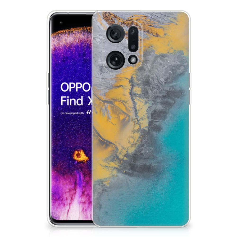 OPPO Find X5 TPU Siliconen Hoesje Marble Blue Gold