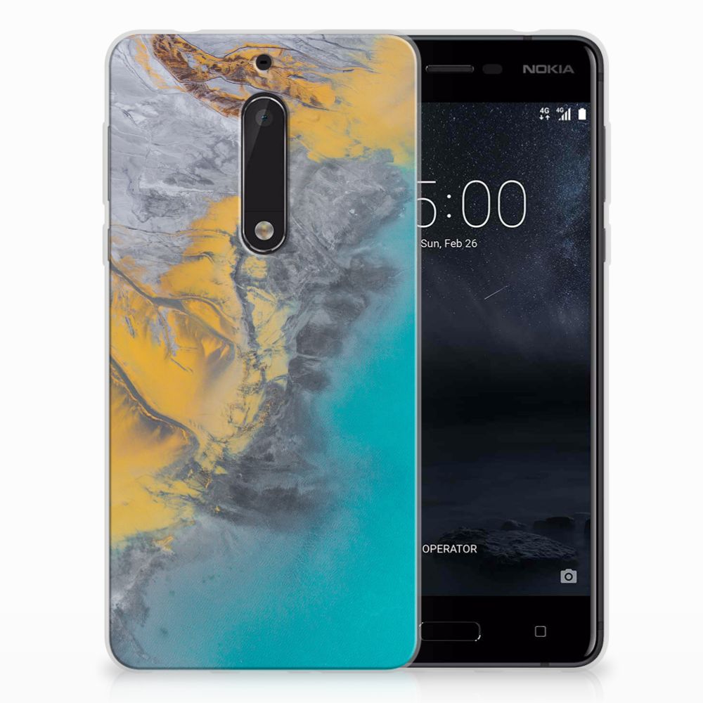 Nokia 5 TPU Siliconen Hoesje Marble Blue Gold