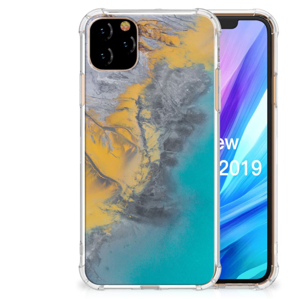 Apple iPhone 11 Pro Max Anti-Shock Hoesje Marble Blue Gold