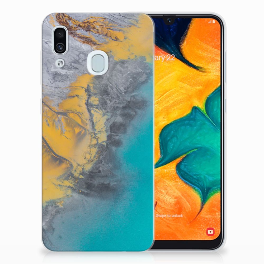 Samsung Galaxy A30 TPU Siliconen Hoesje Marble Blue Gold
