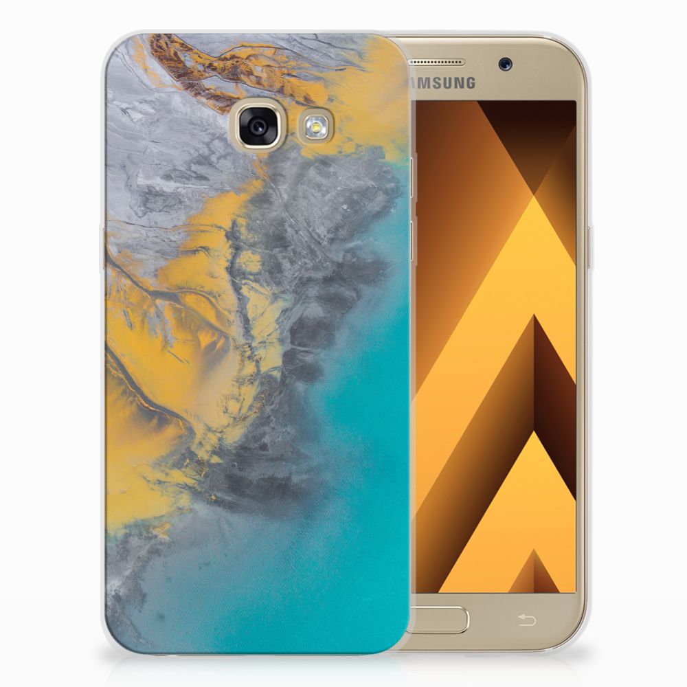 Samsung Galaxy A5 2017 TPU Siliconen Hoesje Marble Blue Gold