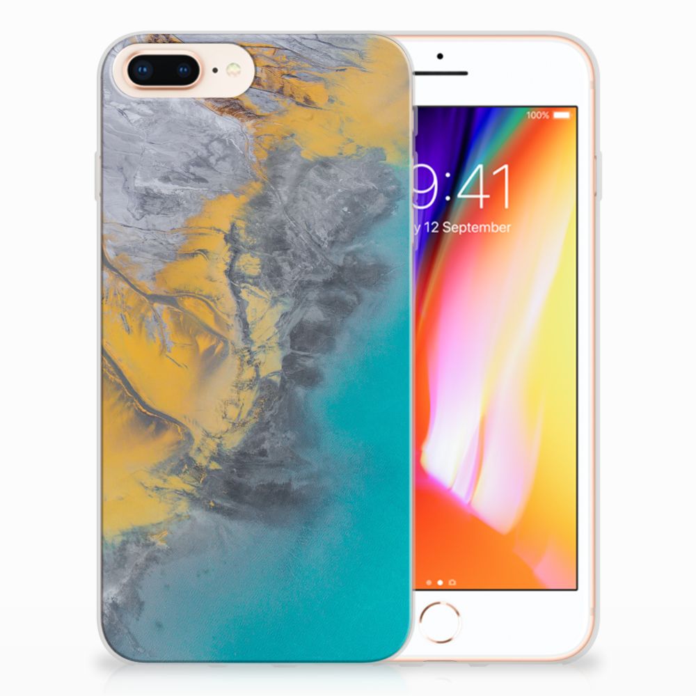 Apple iPhone 7 Plus | 8 Plus TPU Siliconen Hoesje Marble Blue Gold