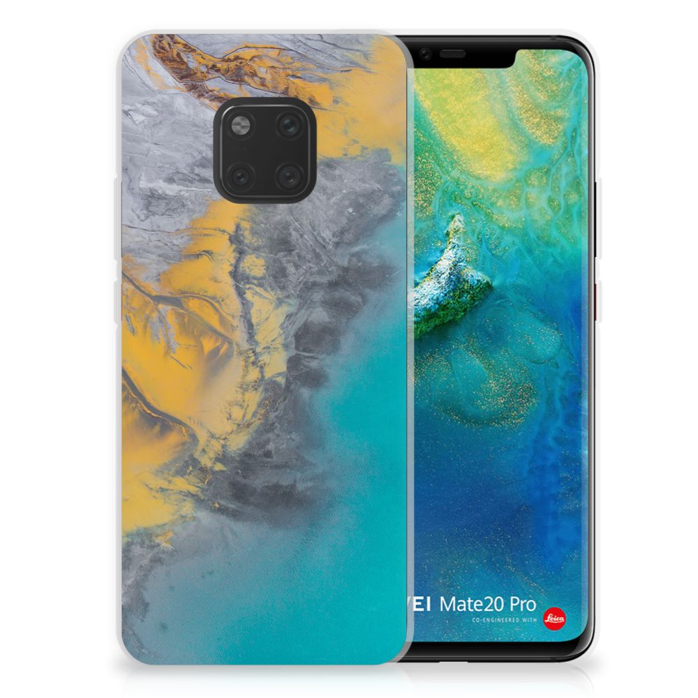 Huawei Mate 20 Pro TPU Siliconen Hoesje Marble Blue Gold