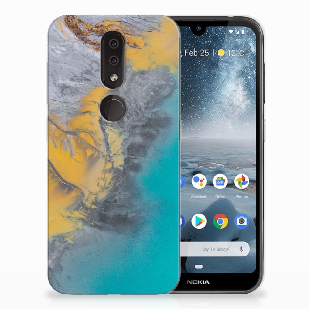Nokia 4.2 TPU Siliconen Hoesje Marble Blue Gold