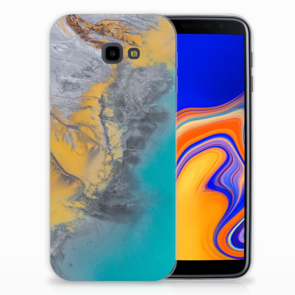 Samsung Galaxy J4 Plus (2018) TPU Siliconen Hoesje Marble Blue Gold