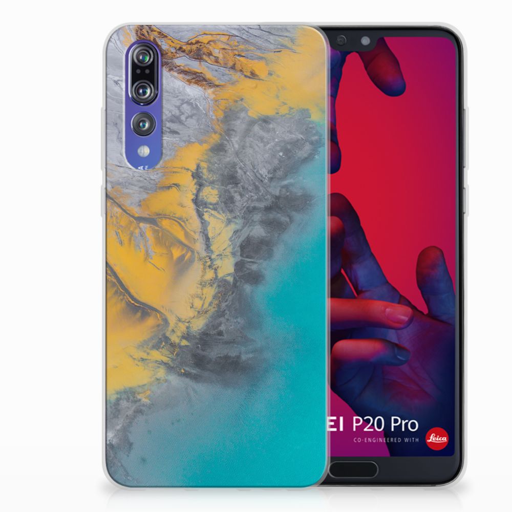 Huawei P20 Pro TPU Siliconen Hoesje Marble Blue Gold