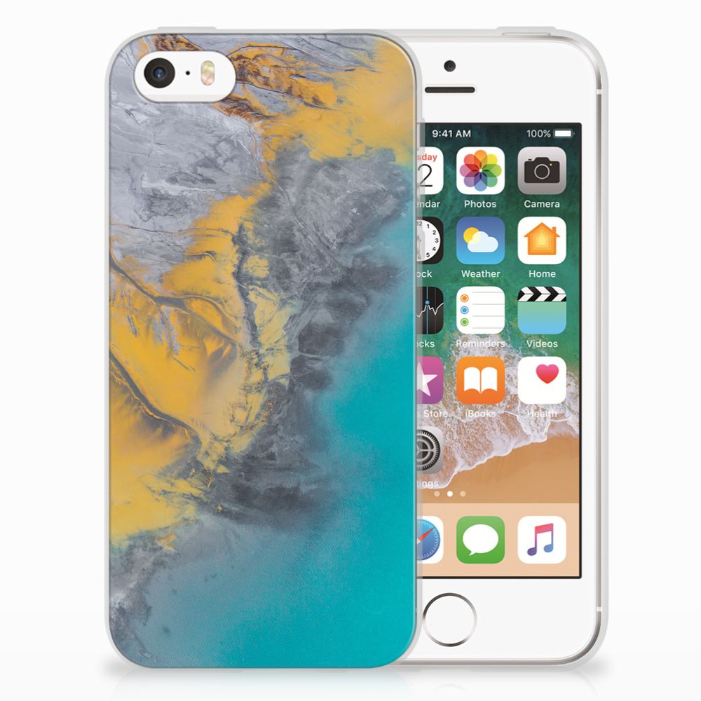 Apple iPhone SE | 5S TPU Siliconen Hoesje Marble Blue Gold