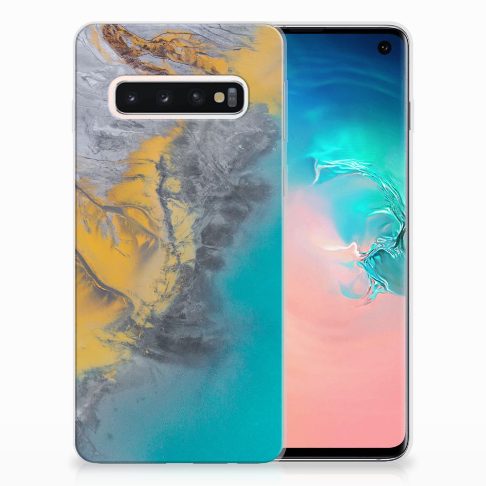Samsung Galaxy S10 TPU Siliconen Hoesje Marble Blue Gold