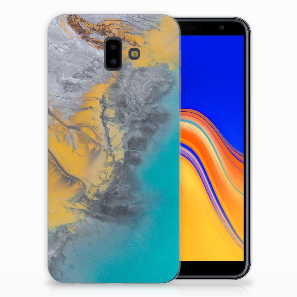 Samsung Galaxy J6 Plus (2018) TPU Siliconen Hoesje Marble Blue Gold