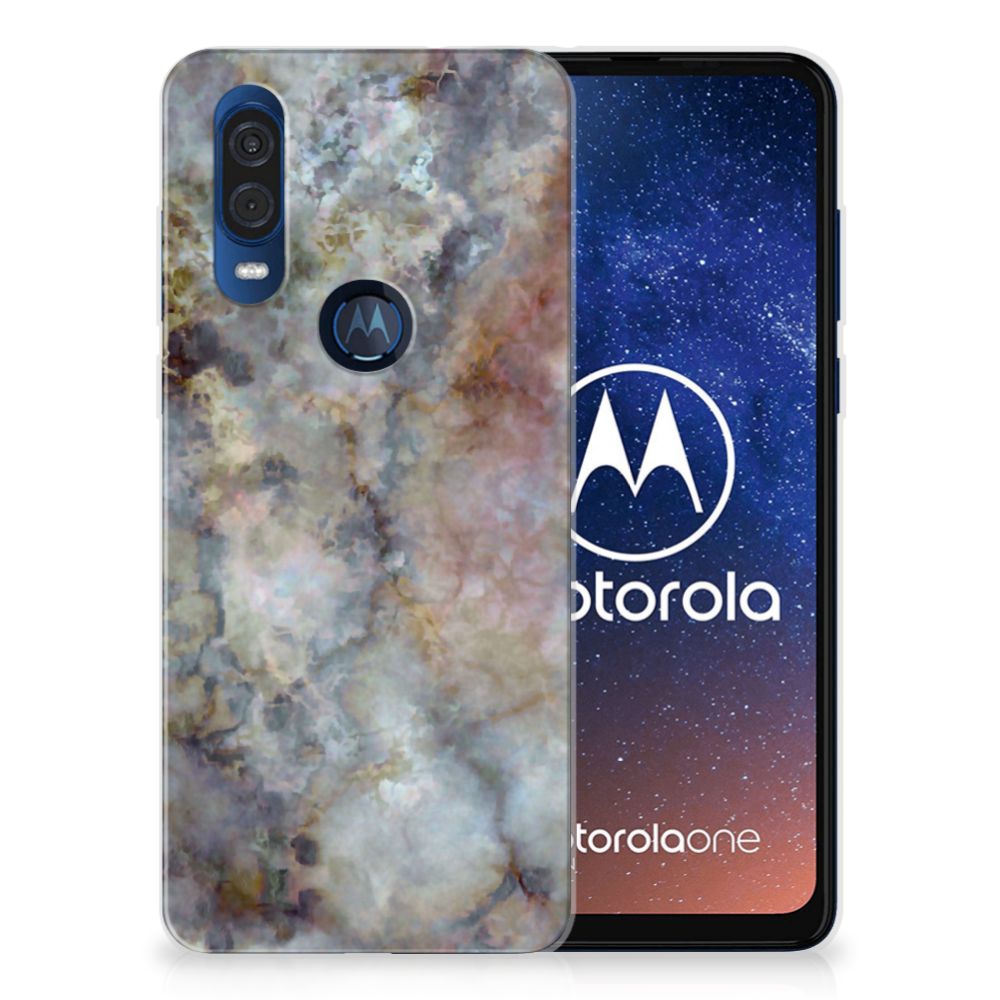Motorola One Vision TPU Siliconen Hoesje Marmer Grijs