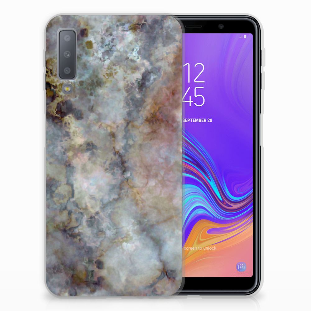 Samsung Galaxy A7 (2018) TPU Siliconen Hoesje Marmer Grijs