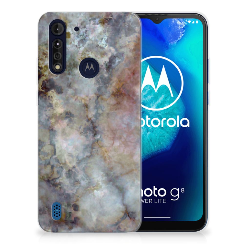 Motorola Moto G8 Power Lite TPU Siliconen Hoesje Marmer Grijs
