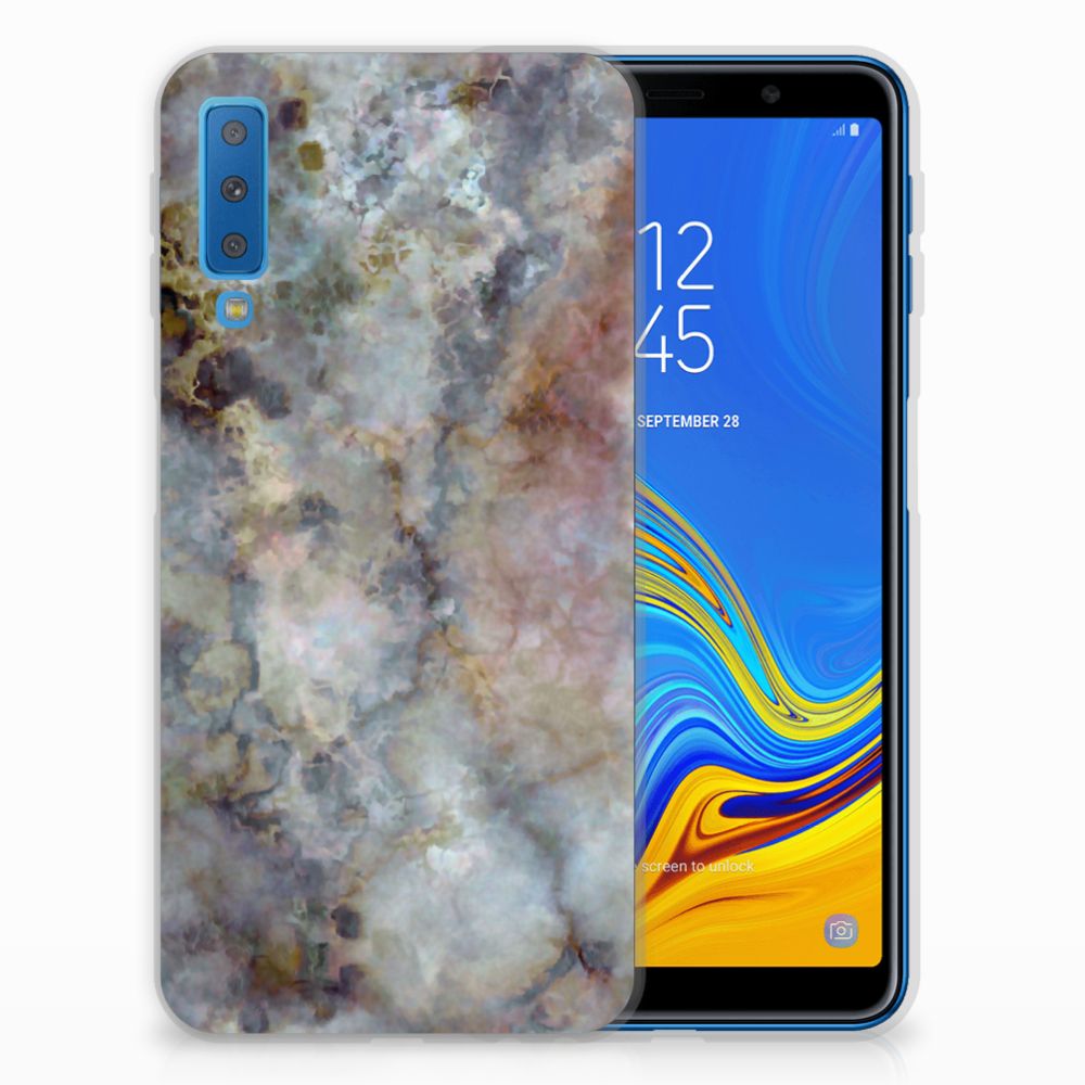 Samsung Galaxy A7 (2018) TPU Siliconen Hoesje Marmer Grijs