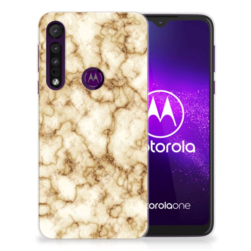 Motorola One Macro TPU Siliconen Hoesje Marmer Goud