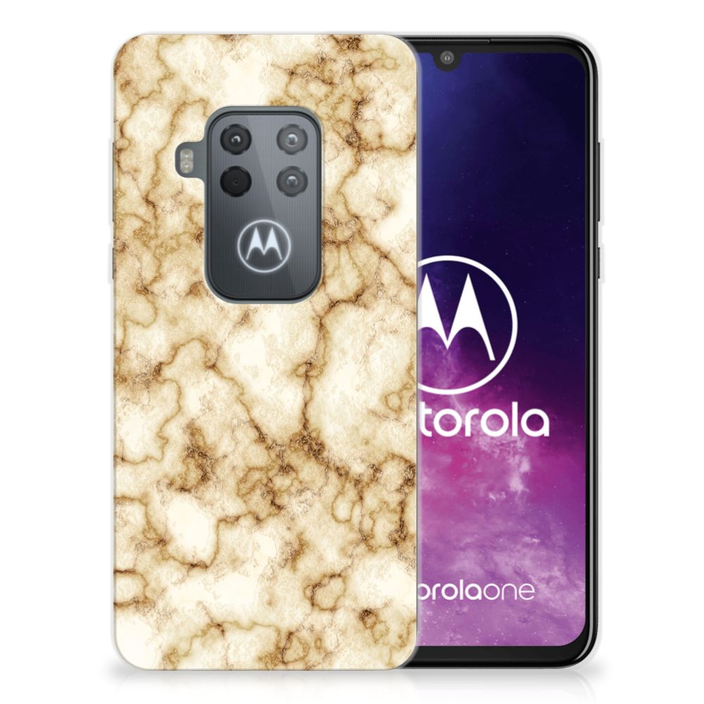 Motorola One Zoom TPU Siliconen Hoesje Marmer Goud
