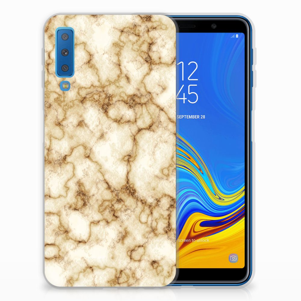 Samsung Galaxy A7 (2018) TPU Siliconen Hoesje Marmer Goud