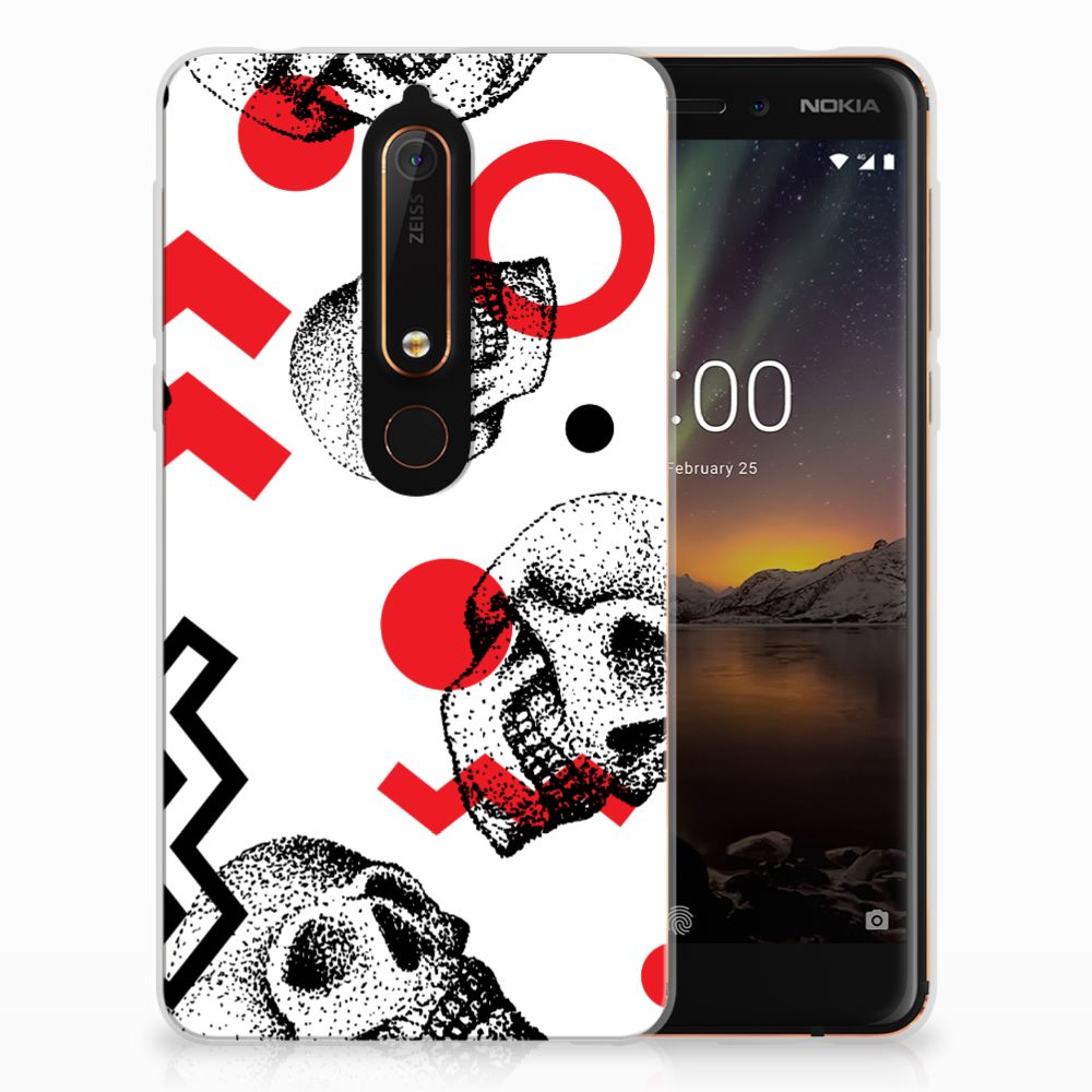 Silicone Back Case Nokia 6 (2018) Skull Red