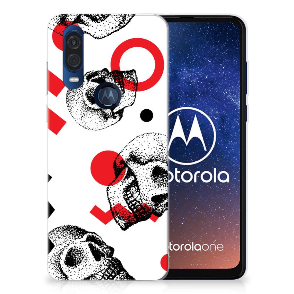 Silicone Back Case Motorola One Vision Skull Red
