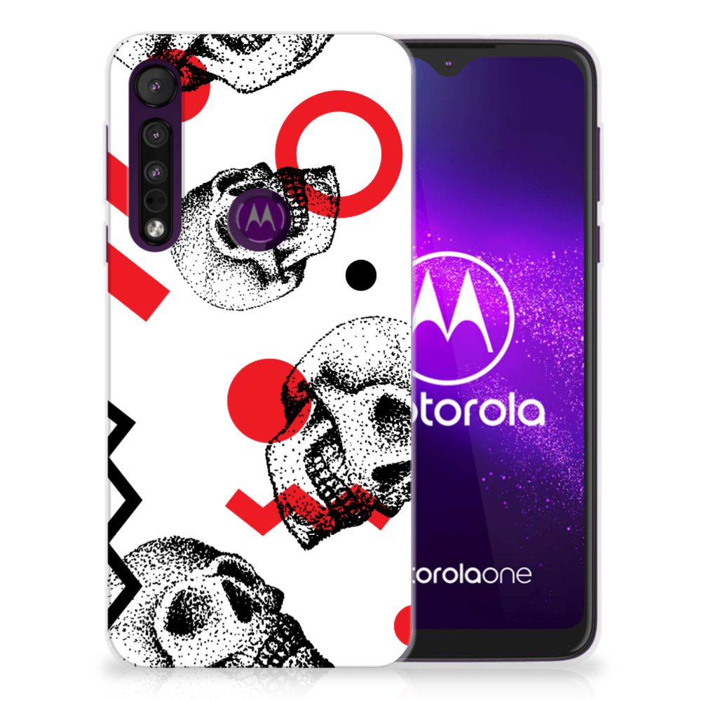Silicone Back Case Motorola One Macro Skull Red