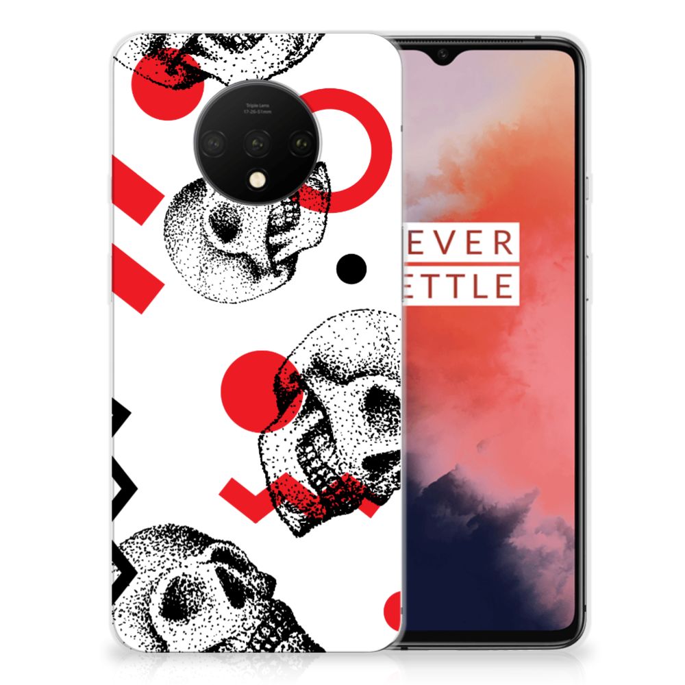 Silicone Back Case OnePlus 7T Skull Red