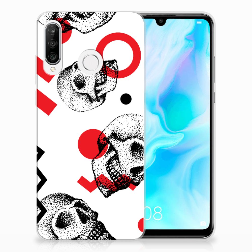 Silicone Back Case Huawei P30 Lite Skull Red