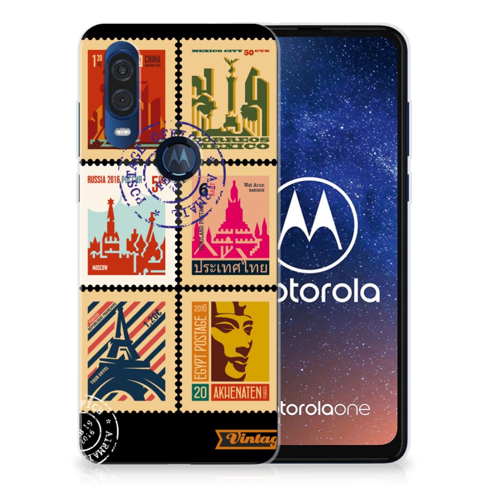 Motorola One Vision Siliconen Back Cover Postzegels