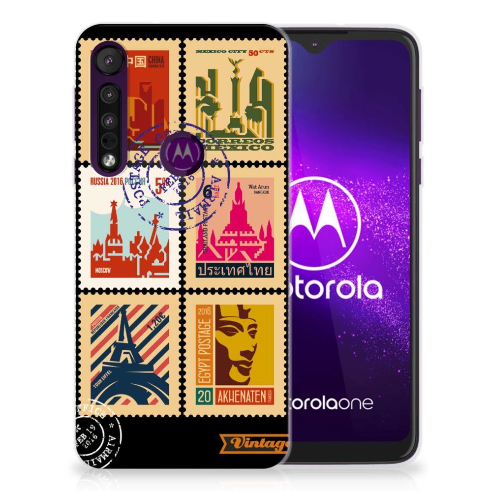 Motorola One Macro Siliconen Back Cover Postzegels