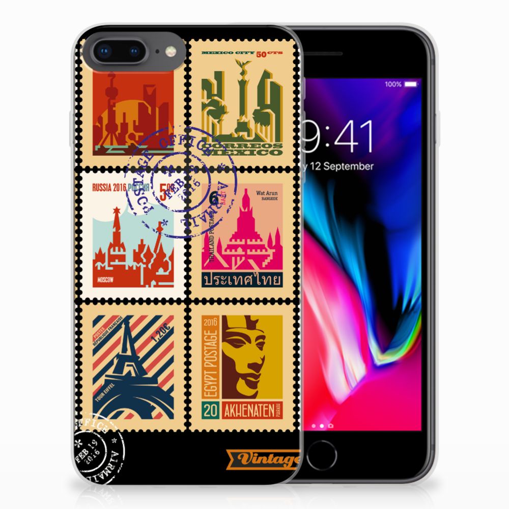 Apple iPhone 7 Plus | 8 Plus Uniek TPU Hoesje Postzegels