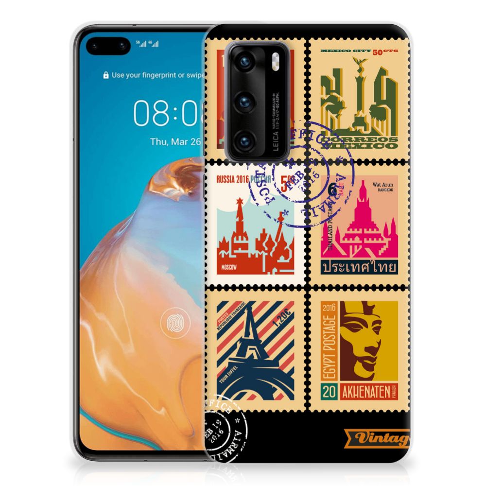 Huawei P40 Siliconen Back Cover Postzegels