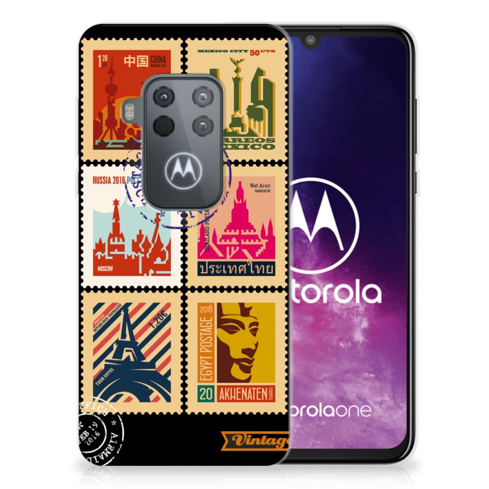 Motorola One Zoom Siliconen Back Cover Postzegels