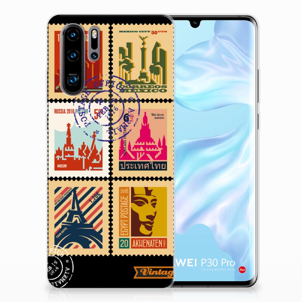 Huawei P30 Pro Siliconen Back Cover Postzegels