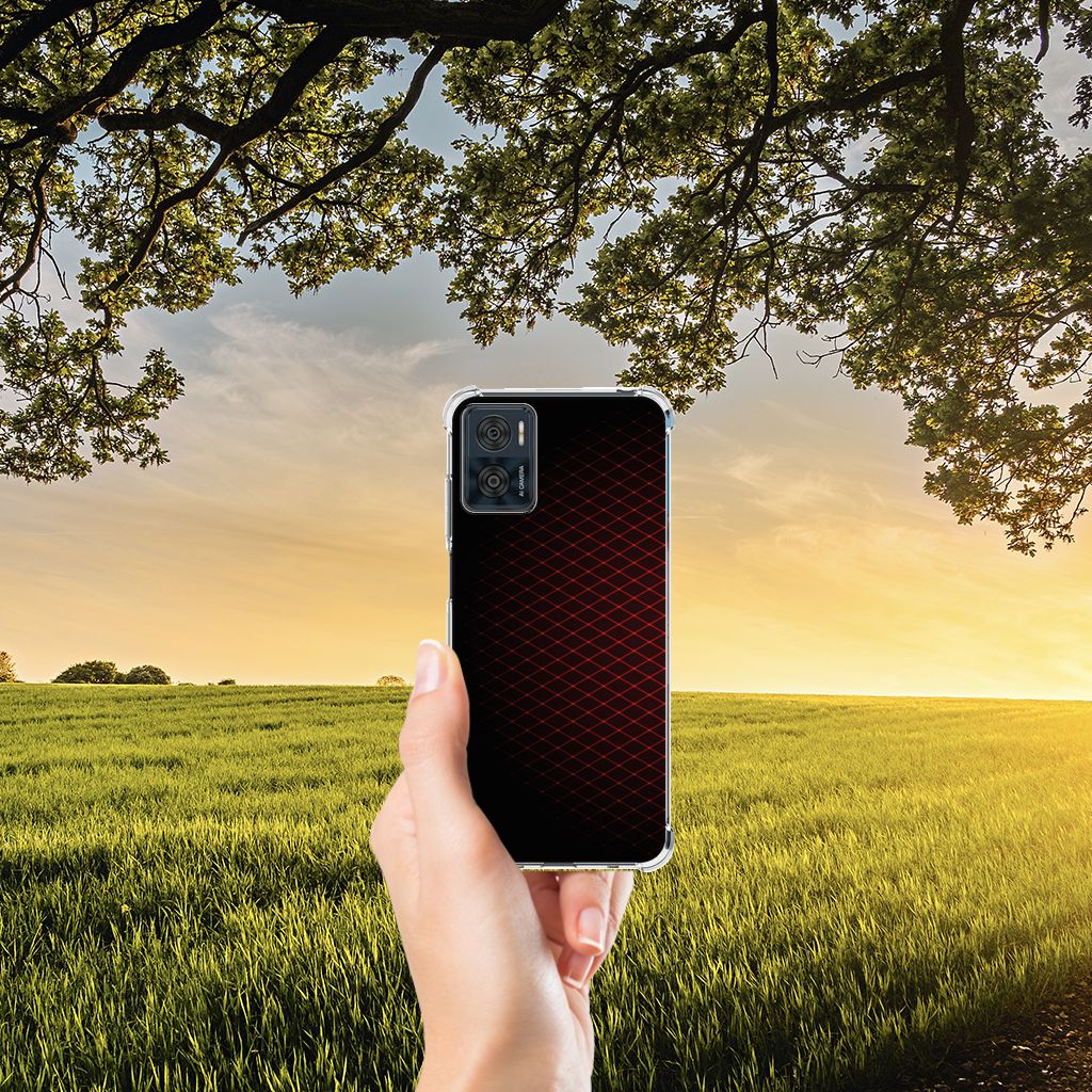 Motorola Moto E22 | E22i Doorzichtige Silicone Hoesje Geruit Rood