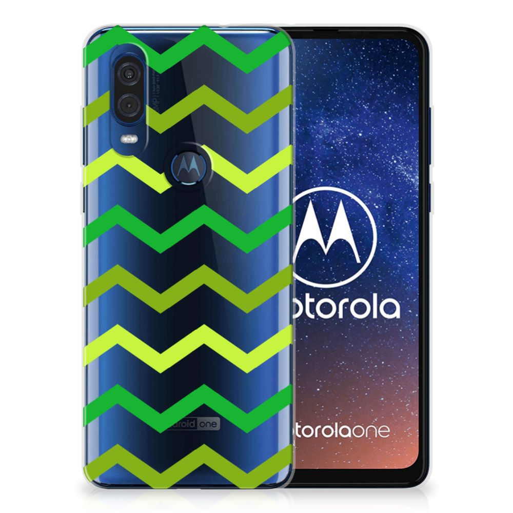 Motorola One Vision TPU bumper Zigzag Groen