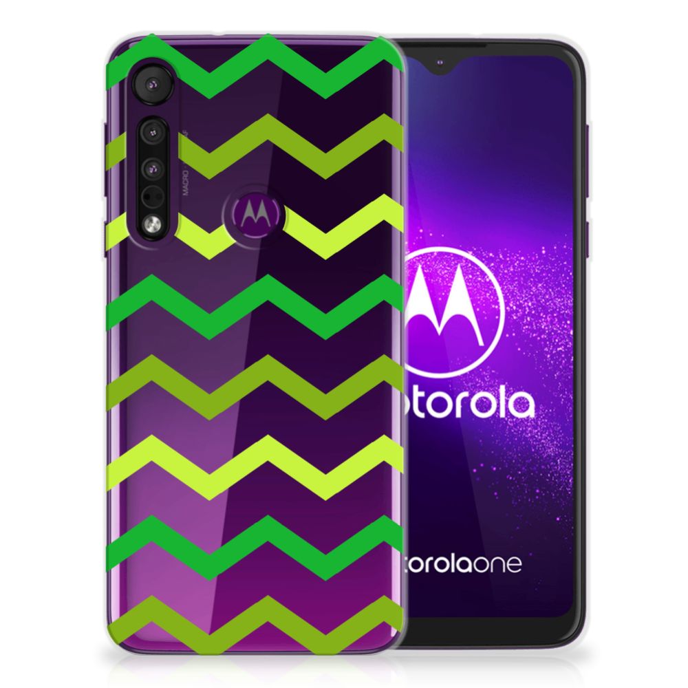 Motorola One Macro TPU bumper Zigzag Groen