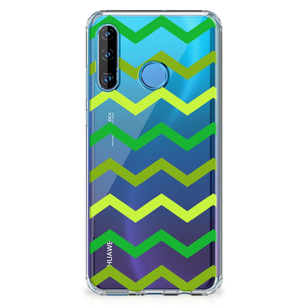 Huawei P30 Lite Doorzichtige Silicone Hoesje Zigzag Groen