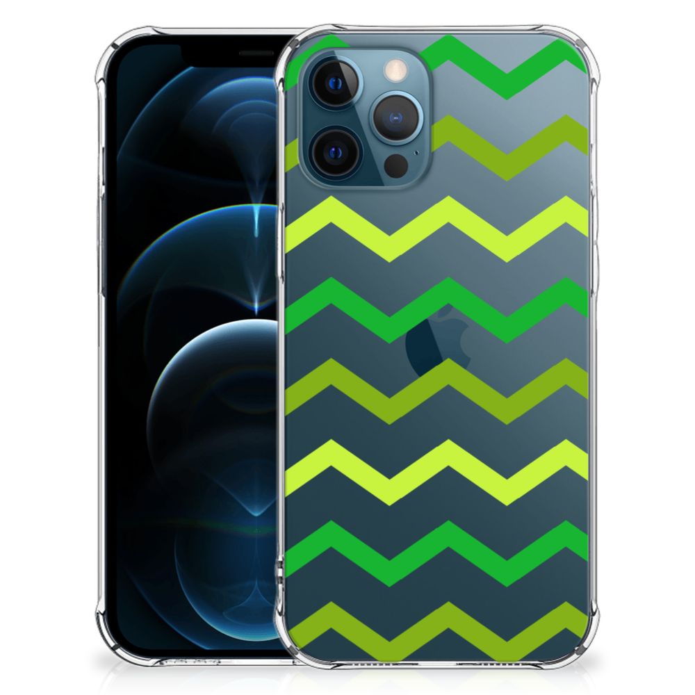iPhone 12 | 12 Pro Doorzichtige Silicone Hoesje Zigzag Groen