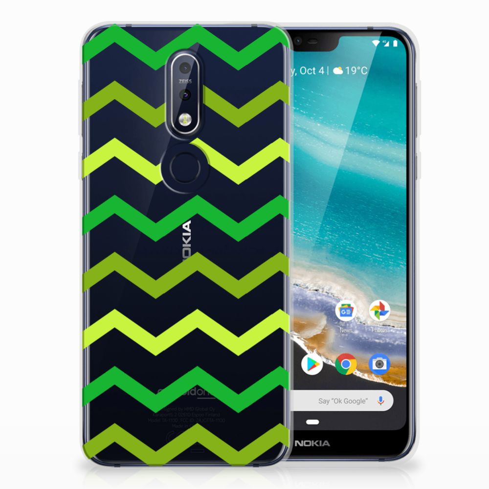 Nokia 7.1 TPU bumper Zigzag Groen